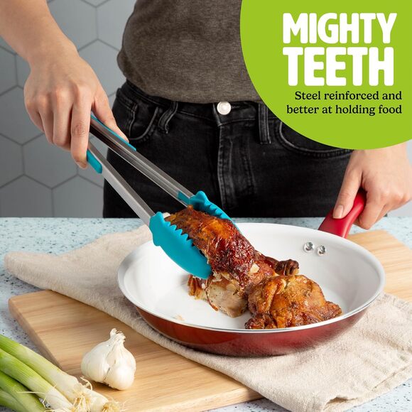 Mighty Tongs Kitchen Cooking Tool Heat Resistant Blue Silicone Steel Reinforced - Picture 3 of 7